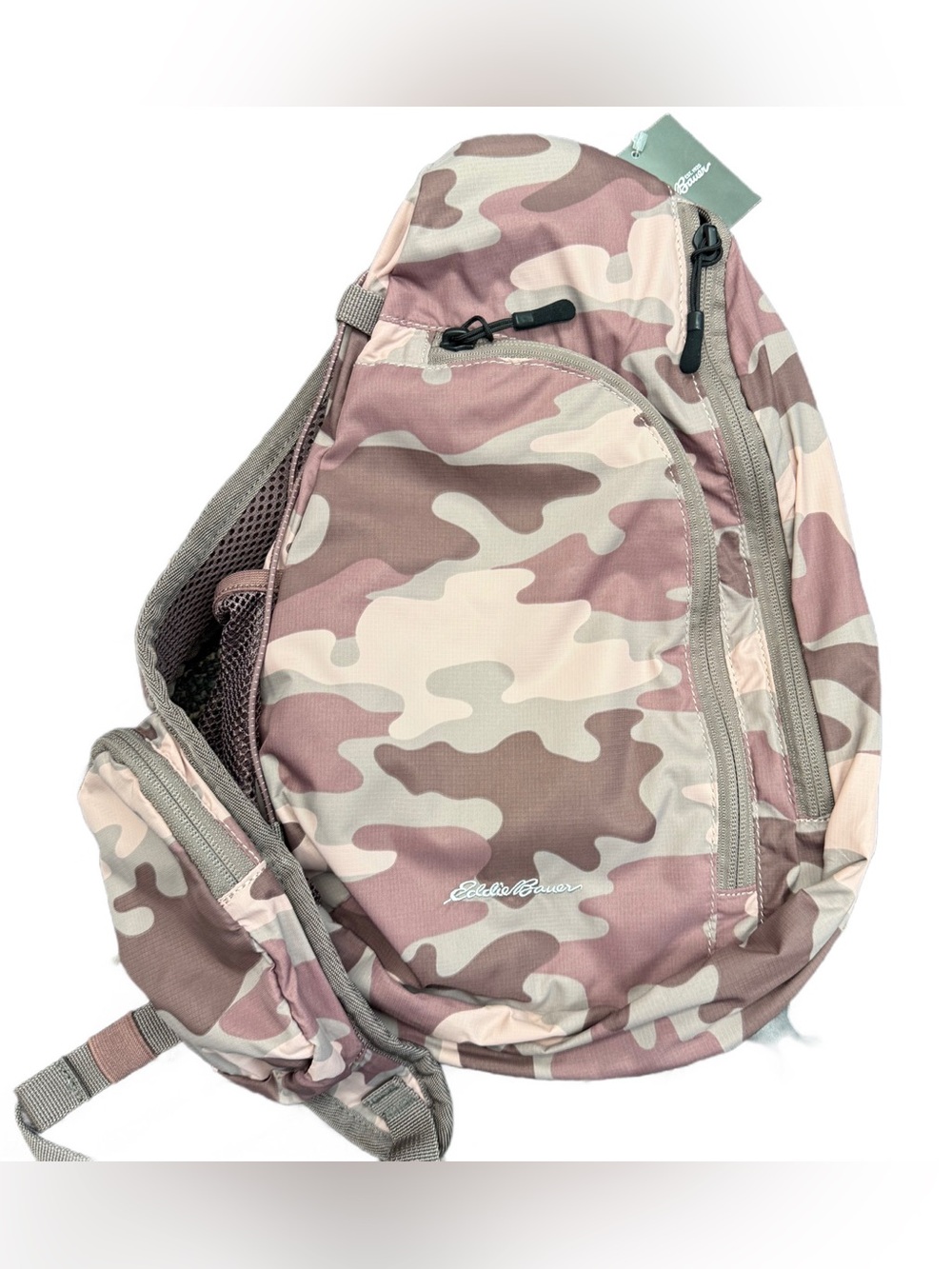 Eddie Bauer Pink Mauve and Beige Camo Sling Pack
